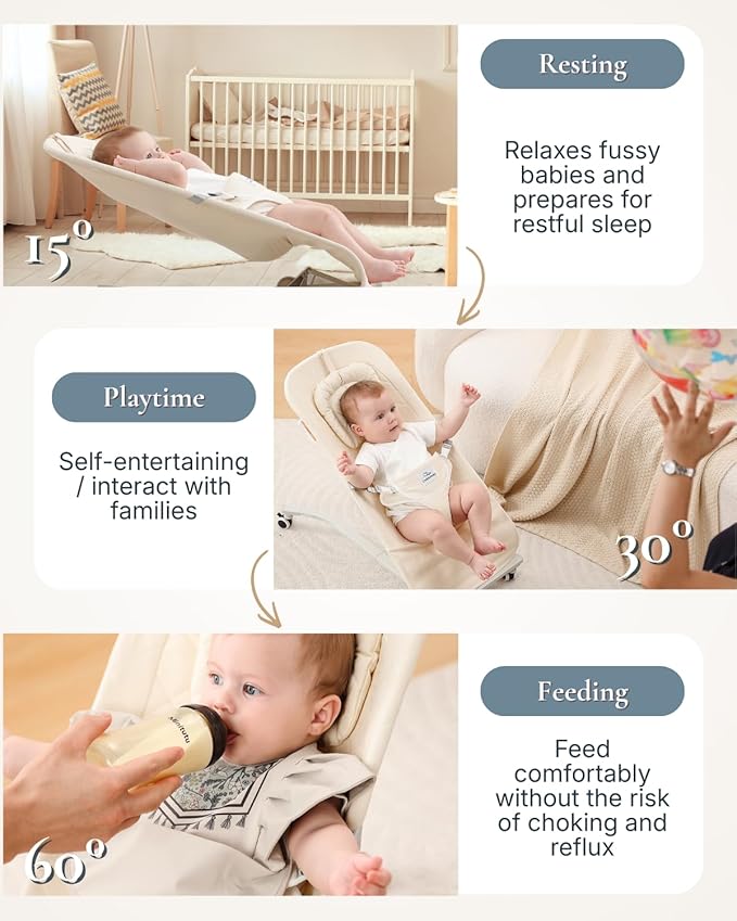 Cuddobaby Baby Bouncer Weelable |100% Cotton, Head Support Cushion| Soft Plushies, 3-Level Adjustable Bouncer Seat for Babies 0-12 Months, Bouncy Chair up to 20Lbs, Baby Shower - Oat