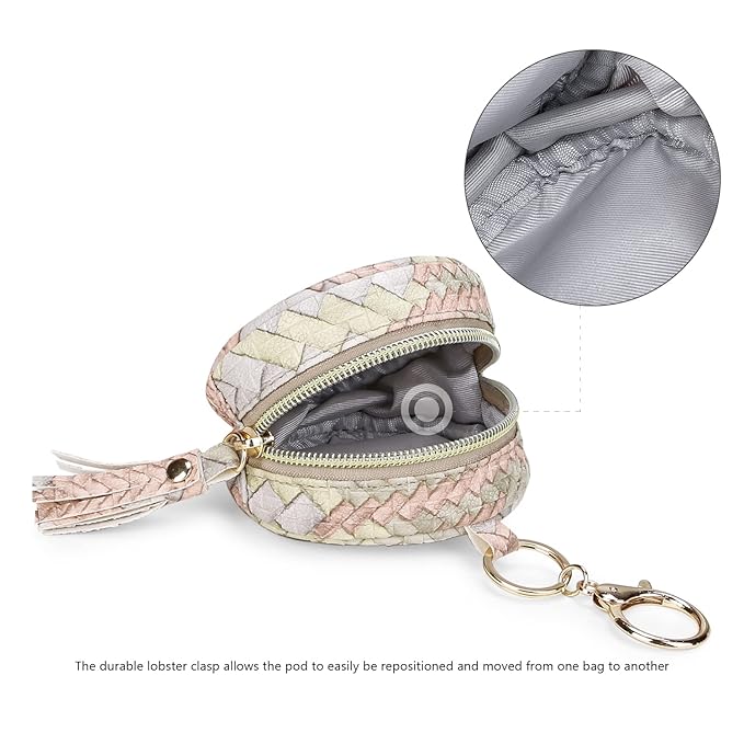 MOMIGO Pacifier Case Bag - Leather Pacifier Holder with Clip for Diaper Bag Stroller Purse Charm, Holds 2 Pacifiers Outdoor Travel (Weave)