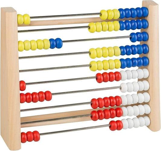 Idena 22924 Wooden Frame with 100 Threaded Beads in 4 Colours, for Counting and Calculating, Approx. 21 x 18 x 4 cm, Multicoloured