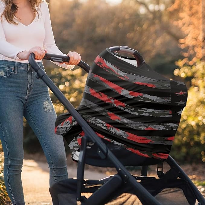 AFPANQZ American Flag Print Nursing Cover Breastfeeding Covers Stretchy Babies Car Seat Cover Soft Breathable Infant Carseat Canopy Shopping Cart Stroller Canopy for Baby
