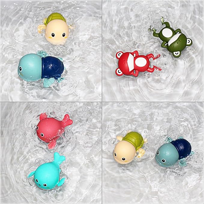 Tipmant Cute Baby Toddler Bath Toy Wind Up Animals 2 Turtles, 2 Frog, 2 Whales for Bathtub, Water Tank, Swimming Pool 1-3 Year Old Kids Gifts - 6 Pack