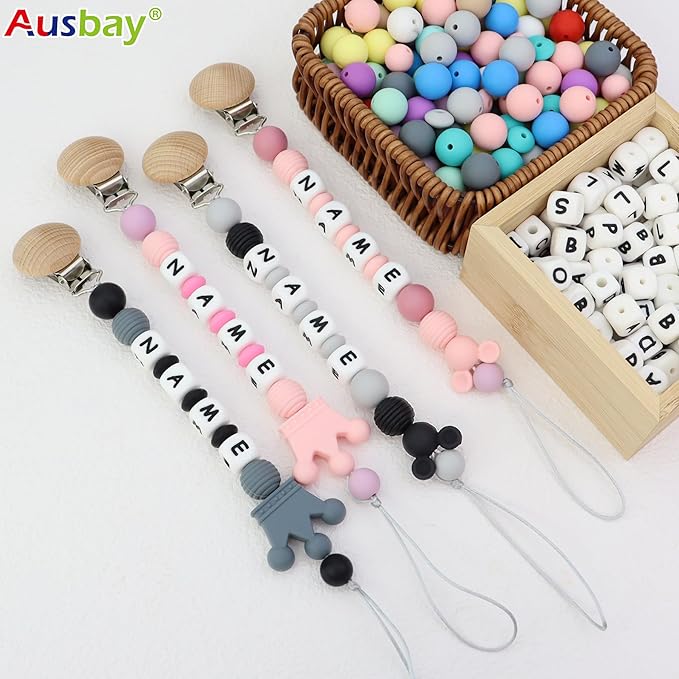 Personalized Pacifier Clip with Name and Customizable Teether Rattle (Colorful)