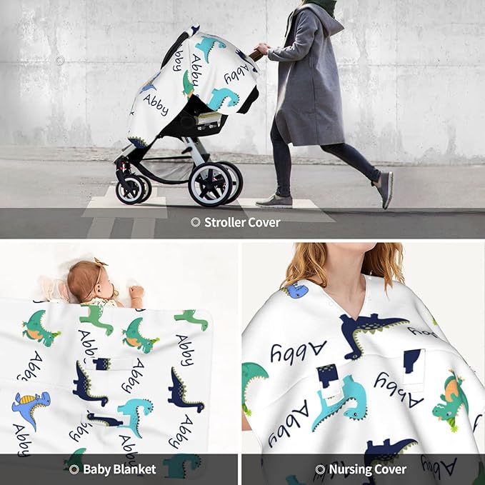 Personalized Baby Name Car Seat Covers for Girls,Nursing Custom Carseat Canopy for Babies Boy Winter Breastfeeding Cover Car Seat Canopies for Newborn Infant Toddler
