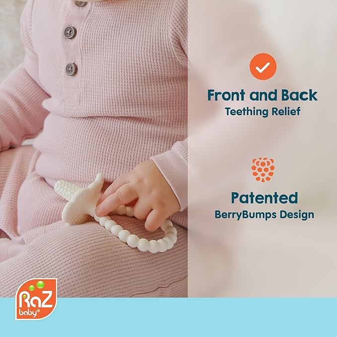 RaZbaby RaZberry Plus Baby Teether – Easy-to-Hold Toy for Front & Back Teething Relief, BerryBumps Texture for Sensory Development, Soothes Sore Gums, BPA-Free, Great Gift for Babies 3M+ – Green