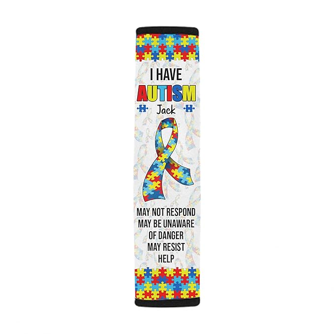 I Have Autism Colorful Ribbon Personalized Name Autism Awareness Seat Belt Covers Special Need Autistic Car Seat Belt Covers for Boys Medical Alert 23