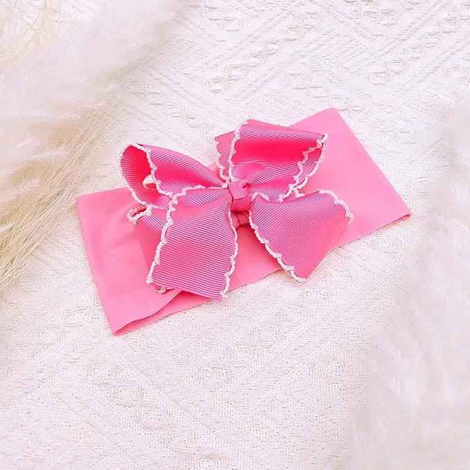 Baby Girl Soft Nylon Bow Elastic Headband Turban Toddler Infant Bow-knot Stretchy Hair Band Birthday Party Hair Bow Ribbon Accessories for Newborn Baby (Bow 1 - Rose pink, Elastic)