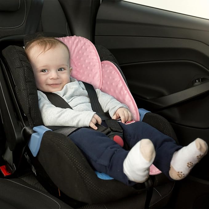 2-in-1 Baby Car Seat Cushion & Car Seat Strap Pads, Infant Car Seat Head Support & Strap Shoulder Covers, Car Seat Insert & Belt Covers for Newborn, Pink