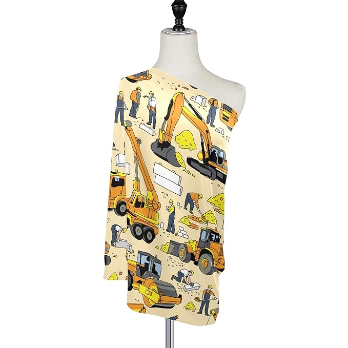 Construction Car Building People Pattern Stretchy Baby Car Seat Cover Infant Canopy Nursing Covers Breastfeeding Cover Breathable Windproof Winter Scarf for Boys Girls