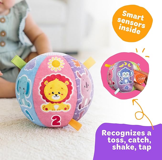 Move2Play, Hilariously Interactive Baby Ball with Music & Sound Effects | First Birthday Gift | Toddler Toy for Boys & Girls | Age 6, 9, 12, 18+ Month | 1, 2+ Year's Old (Baby Ball Pastel)
