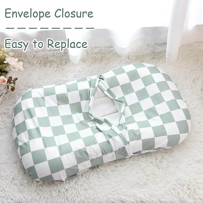 DILIMI Baby Lounger Cover, Newborn Lounger Cover for Boys Girls, Removable Soft Comfortable Lounger Slipcover, Green Checkerboard (Lounger not Included)