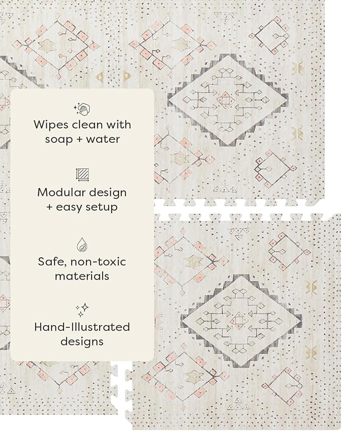 House of Noa Play Mat – 4x8 Oat Ula – Set of 8 Tiles – Cushioned EVA Foam Play Mat for Floor, Soft Interlocking Mats for Hard Floors
