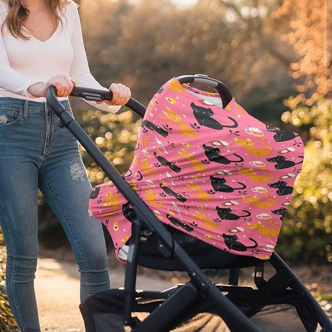 AFPANQZ Cats Soft Baby Car Seat Canopy Nursing Cover Breastfeeding Scarf Shopping Cart Covers Stroller Sunshade High Chair Cover Car Seat Covers for Girls and Boys Breathable