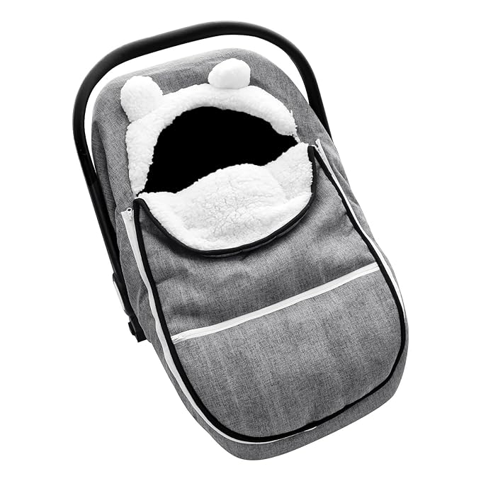 Winter Carseat Cover for Baby Girl Boy, Super Windproof Baby Car Seat Cover Protect Baby from Cold Weather, Plush Fleece Infant Car Seat Cover Canopy, Gray