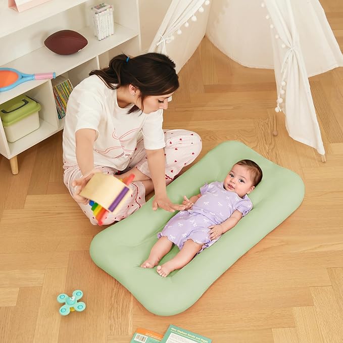 Baby Lounger 0-18 Months, Baby Lounger for Newborn, Soft Organic Cotton Breathable Lounger for Infants (Green Baby Lounger)