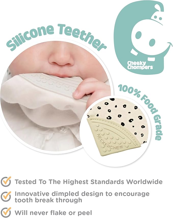 Cheeky Chompers Neckerchew Teething Bib, 2-in-1 Bandana Style Bib w/Food Grade Silicone Teether