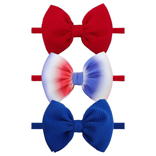 YanJie 4th of July Headband for Baby Girls and Toddlers - Red, White, and Blue Nylon Bows Accessories