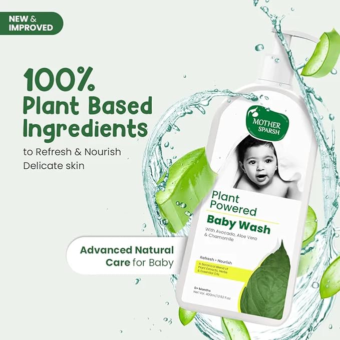 Mother Sparsh Plant Powered Natural Baby face Cream, 50g + Plant Powered Natural Baby Lotion and Baby Wash (200ml Each)