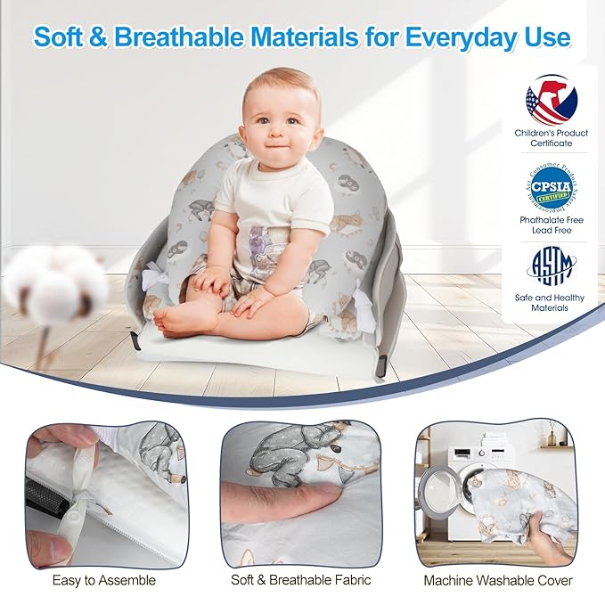 Portable Baby Lounger & Tummy Time with Zip-Up Carry Bag, Infant Support Cushion for Newborns to Toddlers (Leaf)