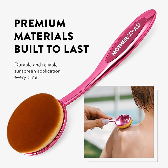 Mothercould Premium Sunscreen Brush Set Kids & Baby Sunblock Applicator with Metal Handles, Travel Bag, 2 Brushes, 2 Caps, & Cleaning Mat Mess-Free Sun Care (2 Pack) (Pink)