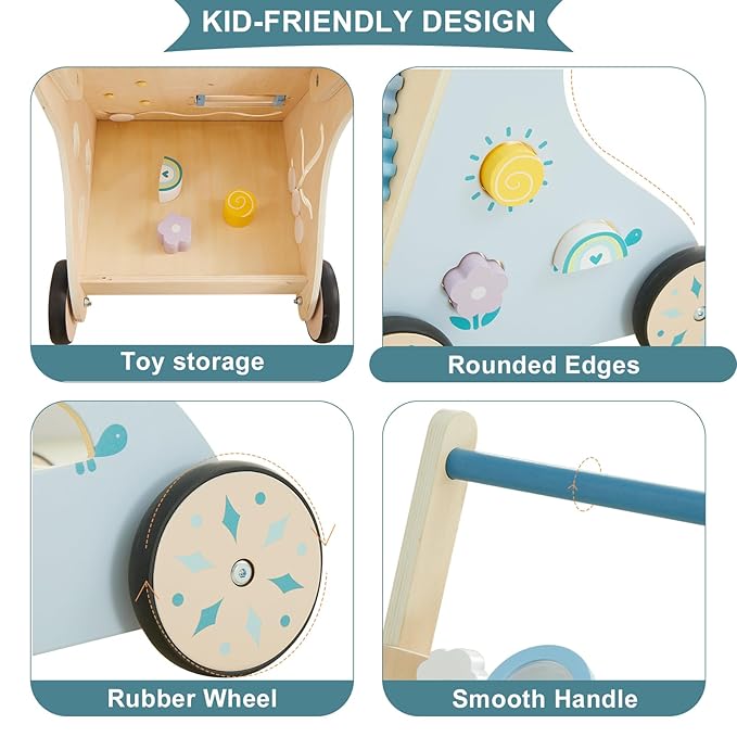 Beright Wooden Baby Walker, Wooden Baby Push Walker, Learning Activity Toys, Baby Push Toy Multiple Activities Center, Gift for Birthday, Christmas and New Year