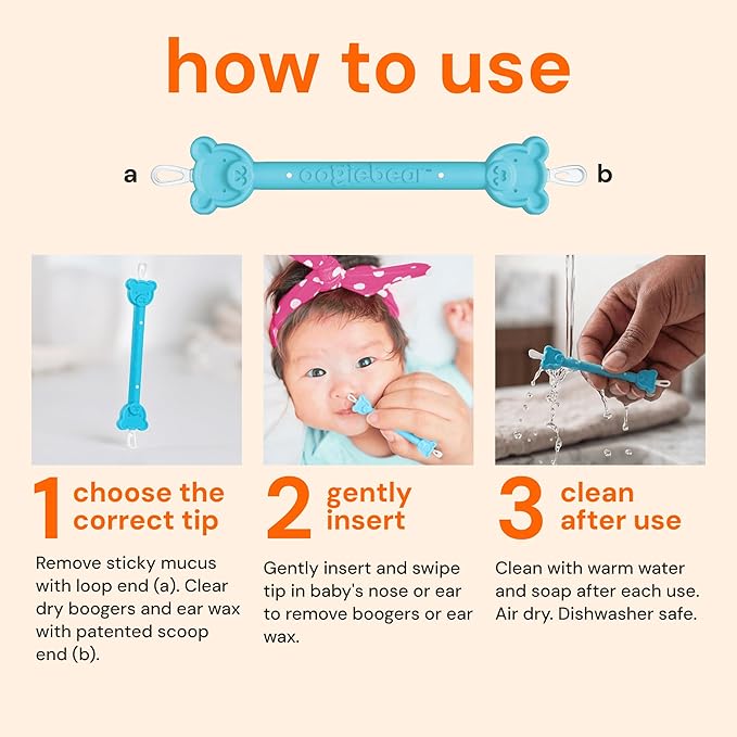 oogiebear: Baby Nose Cleaner & Ear Wax Removal Tool - Safe Booger & Earwax Removal for Newborns, Infants, Toddlers - Dual-Ended - Essential Baby Stuff, Diaper Bag Must-Have, 2 Pack Blue with CASE