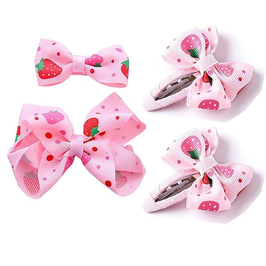 Baby Girls Pink Strawberry Hair Bow Clip Alligator Red Bow Hair Clip for Toddlers Little Girls Kids 2 Pack ZFJ42 (4pcs Pink Set)