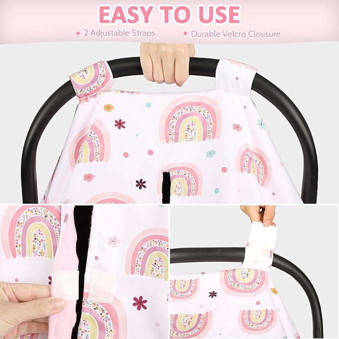 Pea Pod Car Seat Cover for Baby, Infant Carseat Cover with Peekaboo Opening Car Seat Canopy Cover, Nursing Cover for Baby Boys Girls (Rainbow)