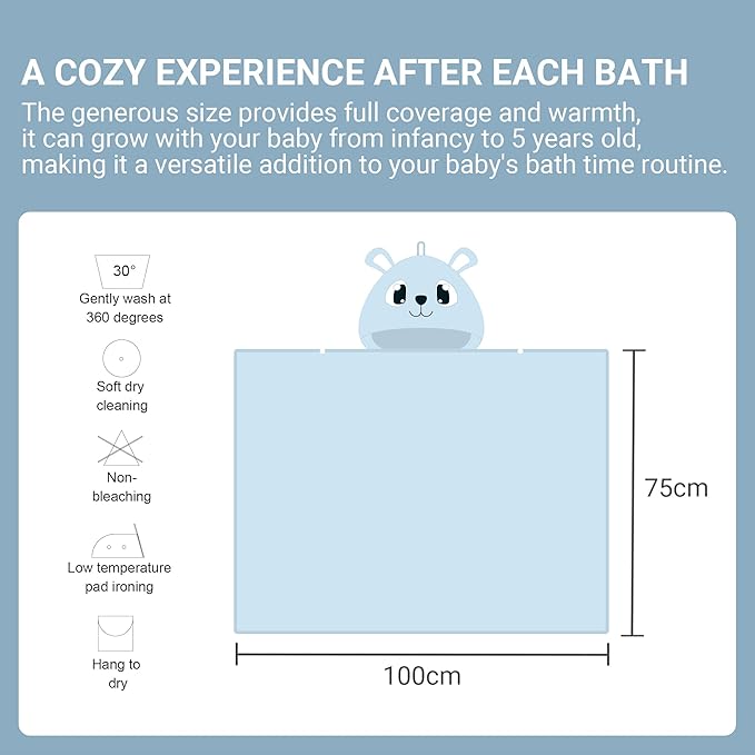 MICHLEY Bamboo Viscose Baby Hooded Bath Towel for 0-5 Years Boys and Girls, 29.5 x 39.5 Inch Ultra-Soft and Quick-drying Infant Bath (Bear)