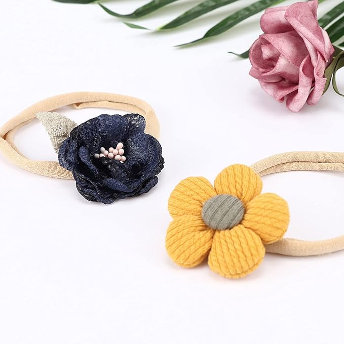 BQUBO Baby Girl Headbands with Bows Nylon Hairbands Handmade Hair Accessories for Newborn Infant Toddlers 10 Pack