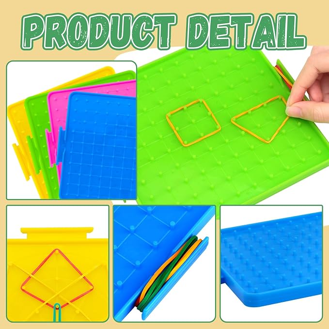 8 Pack Plastic Mathematical Manipulative Material Array Block Geo Board with 80 Latex Bands for Kids(4 Colors)