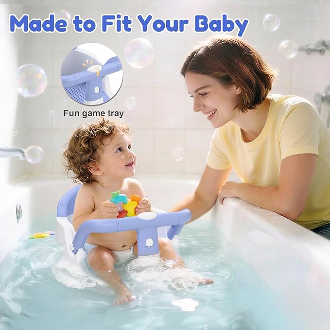 Baby Bath Seat for Babies 6 Months & Up Sitting Up | 360° Stable Toddler Bath Chair with One-Touch Button | Baby Bath Tub Seat with Suction Cups | Open Design, Compact, Detachable, Non-Slip(Blue)