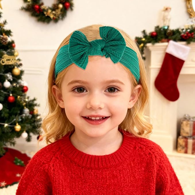 baotongle 3pcs Baby Girls Headbands Soft Stretchy Nylon Hair Bands Hair Accessories with Bows for Newborn Baby Girls Infant Toddlers Kids(Red,Green,Pink, 5.7inches)
