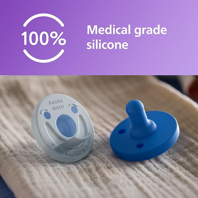 Philips Avent Soothie Orthodontic Baby Pacifiers, 100% Silicone Pacifiers, One Piece, BPA-Free, for Babies 3-18 Months, 2 Sky Blue and 2 Light Blue, Model SCF192/71, 4 Count (Pack of 10)