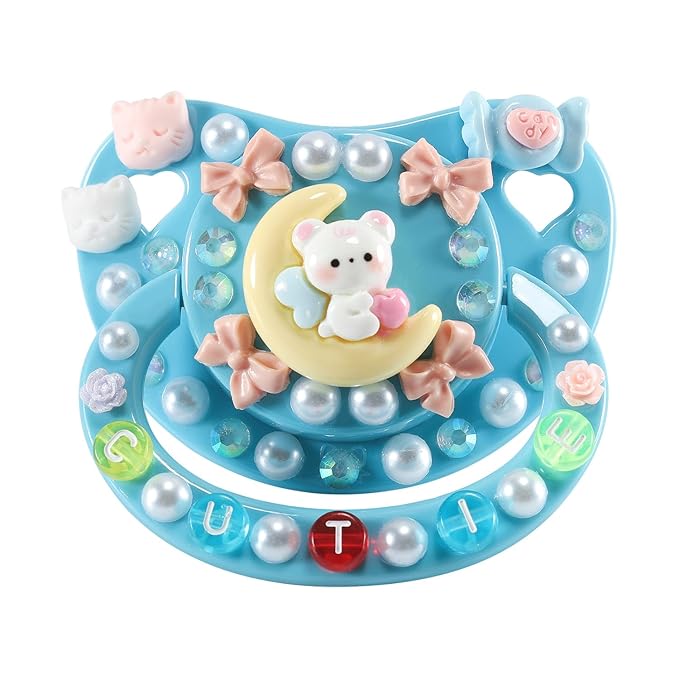 CutiePlusU Adult Sized Pacifier Dummy for Adult-Big Shield DIY Handmade-Blue Moon Bear