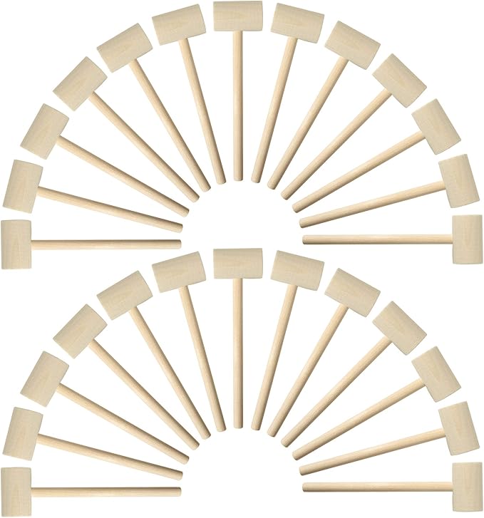 MGTECH 36 Pieces Mini Wooden Toy Hammers for Kids, Natural Wood Crab Seafood Mallets