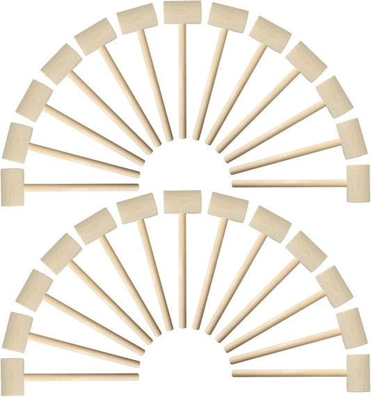 MGTECH 36 Pieces Mini Wooden Toy Hammers for Kids, Natural Wood Crab Seafood Mallets