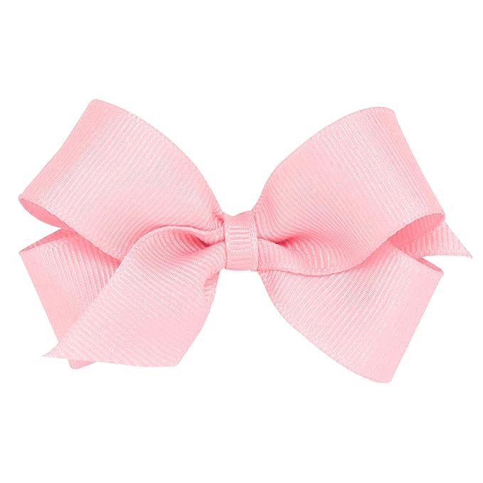 Wee Ones Girls' Classic Grosgrain Hair Bows with Plain Wrap Center, No-Slip Hair Clip, Handmade, Light Pink, Mini