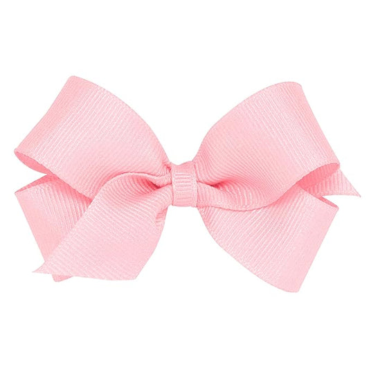 Wee Ones Girls' Classic Grosgrain Hair Bows with Plain Wrap Center, No-Slip Hair Clip, Handmade, Light Pink, Mini