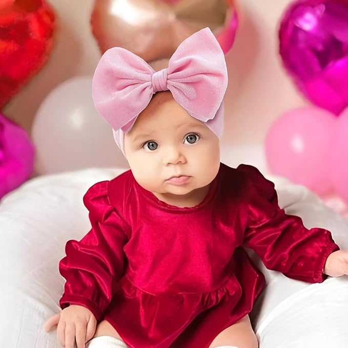 YanJie Headbands, 6" Red Pink Velvet Hairband, Handmade Valentine's Day Baby Hair Accessories, One Size, 5 Count, for Newborn Infant Toddlers Kid