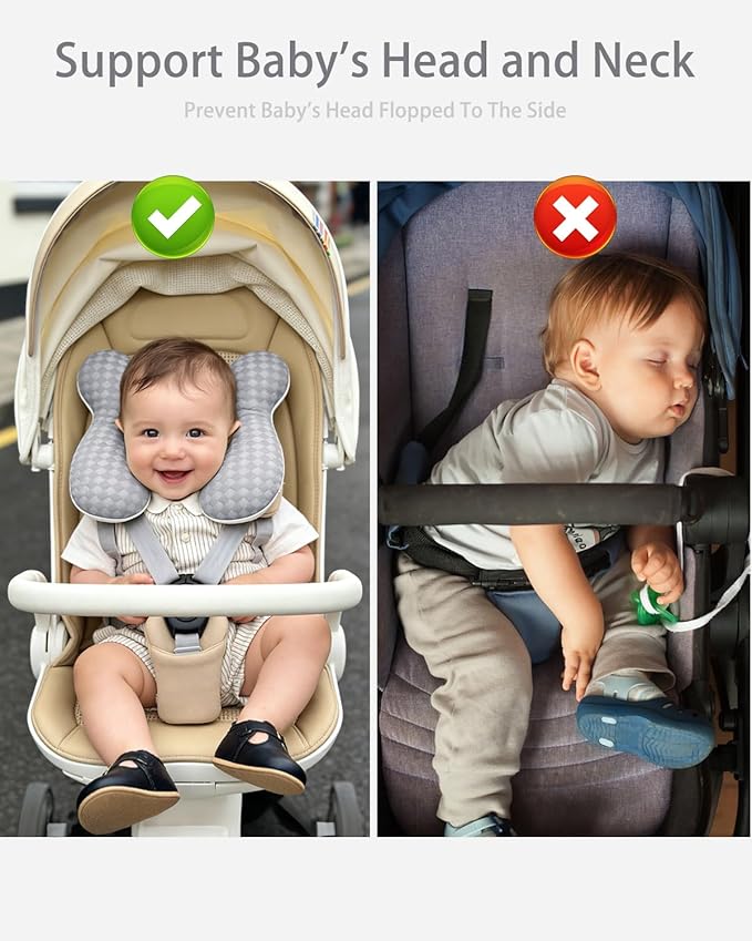KAKIBLIN Baby Travel Pillow, Baby Neck Pillow for Car Seat, U-Shaped Head and Neck Support for Stroller Pushchair, Soft Cooling Breathable Infant Head Pillow for Newborn Toddler