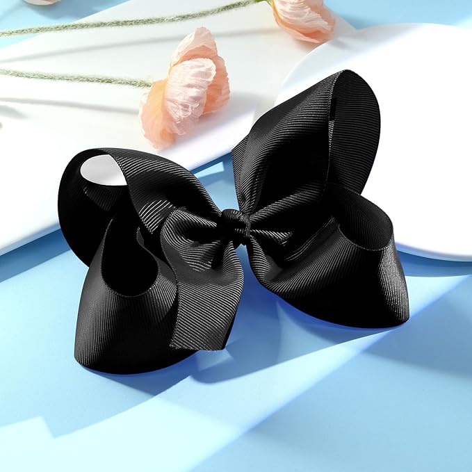 2PCS Oaoleer Black Layered Grosgrain Ribbon Alligator Clips Hair Barrettes for Baby Girls, Infants, Toddlers, Kids, and Teens (6inch-Type A, Black)