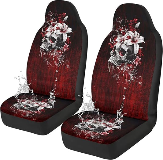 Skull Car Seat Covers for Front Seat Waterproof Car Seat Cover Protection Interior Accessories Easy to Install and Clean Universal for Cars Truck SUV Van
