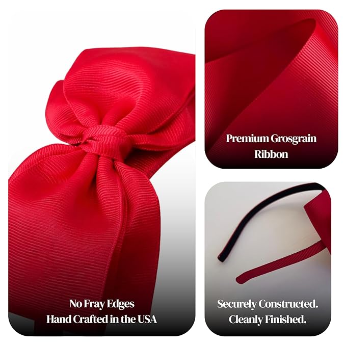 ClassExceed Red Bow Headband for Girls 3–12 – Easter & Church Hair Bow, Solid Color Ribbon Kids Headband for Holiday Outfits