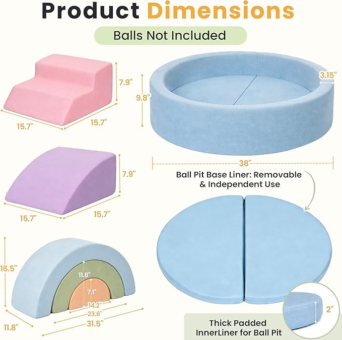 cossy Foam Climbing Blocks for Toddlers, 38 x 38in Round Ball Pit for Babies, 8pcs Toddler Climbing Toys Indoor, Soft Play Set, Baby Climbing Blocks, Ideal for Crawling & Climbing(Balls Not Included)