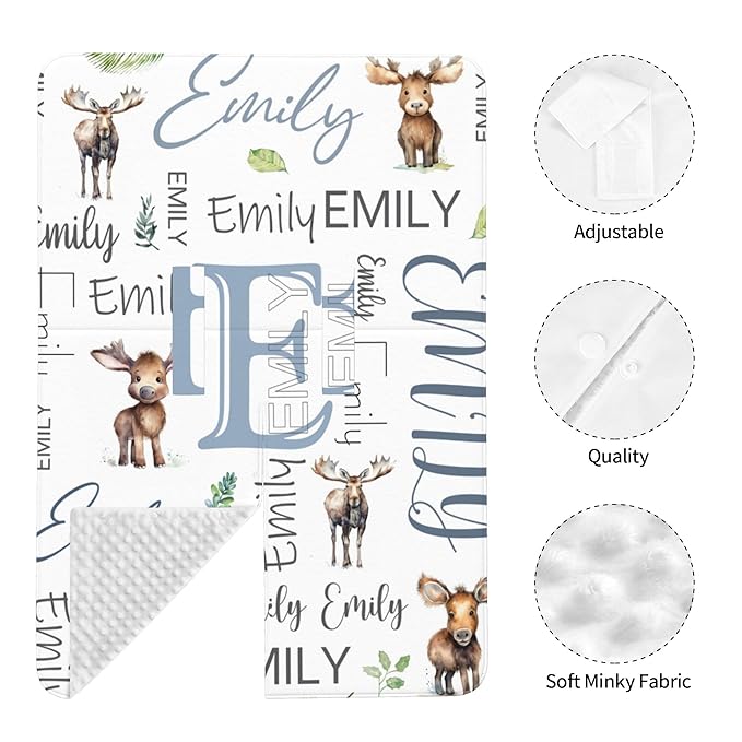 Personalized Baby Car Seat Cover Custom Name CarSeat Canopy Customized Moose Newborn Nursing Breastfeeding Cover Minky Baby Blanket Infant Car Seat Canopies for Baby Girls Boys