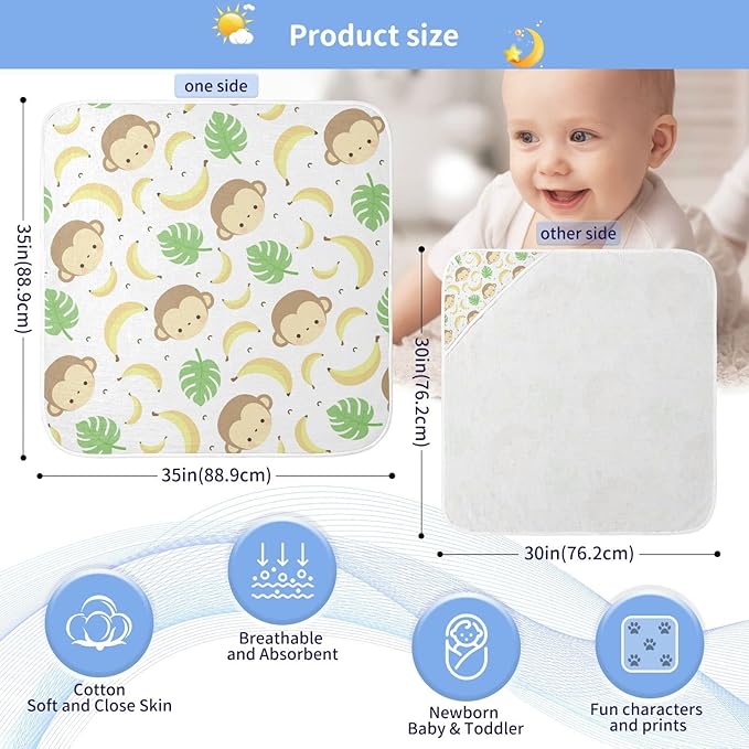 Cute Monkey Baby Boys Girls Bath Towel Banana Palm Leaves Hooded Towels Newborn Toddlers Organic Cotton Washcloths Shower Beach Towel 35 x 35 Inch
