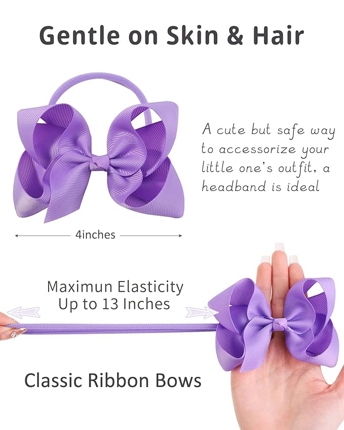 jollybows 40pcs 4inches Baby Girls Grosgrain Ribbon Hair Bows Headbands Nylon Elastic Hair Band Hair Accessories for Infants Newborn