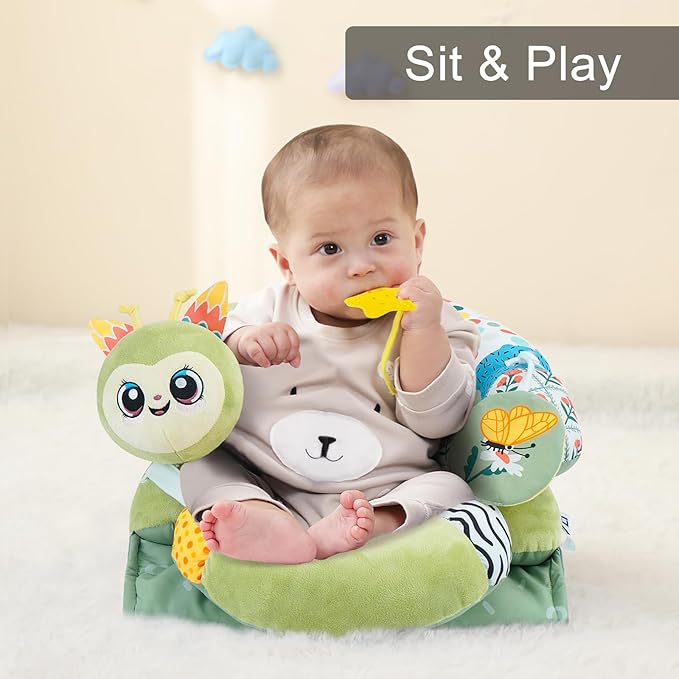 Lovvie & Joy 2-in-1 Tummy Time Mat & Seated Support Pillow,Baby Tummy Time Pillow Support for Newborns and Older Babies,with Detachable Support Pillow and Toys Caterpillar Elf
