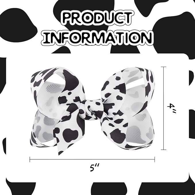 Moo Cow Print Hair Bow for Girls Cowgirl Accessories Infant Toddler Kids Teen Baby Girl Hair Clips Black and White Alligator Hairpins