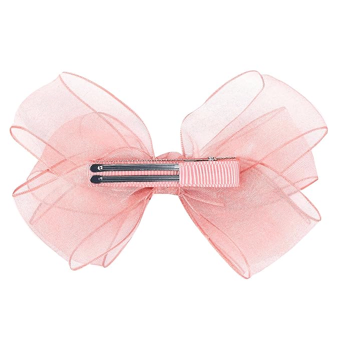 5.5-Inch Organza Double Hair Bows Alligator Clips Hair Accessories for Girls Toddler Kids Children Teens -Pink